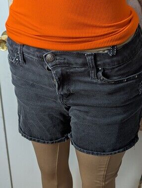 Rock & Republic Black Bumpershoot Denim Studded Shorts Size 10